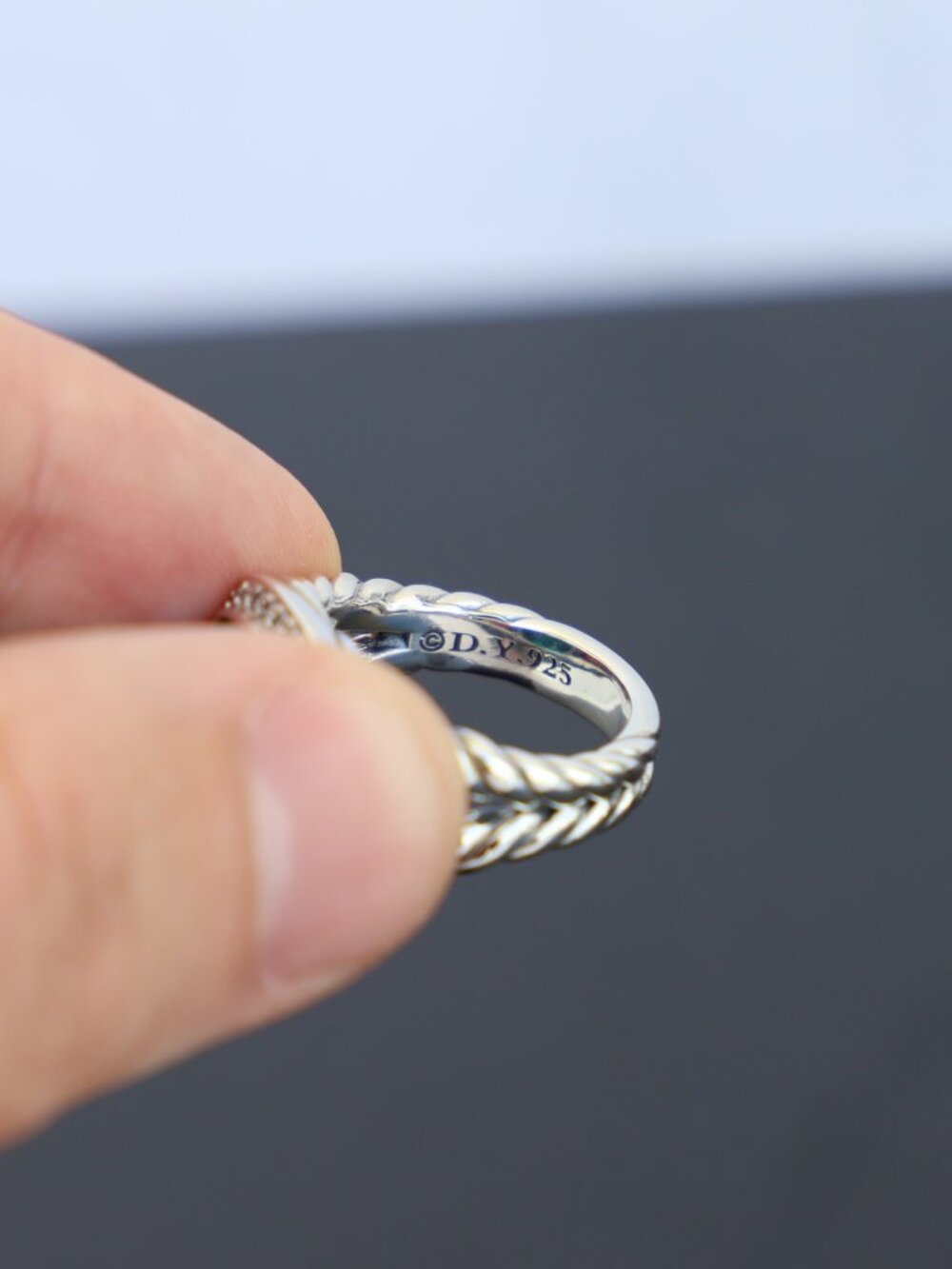 David Yurman Sterling Silver 11mm Albion Ring with Blue Topaz & Diamonds size 7 - Picture 8 of 8